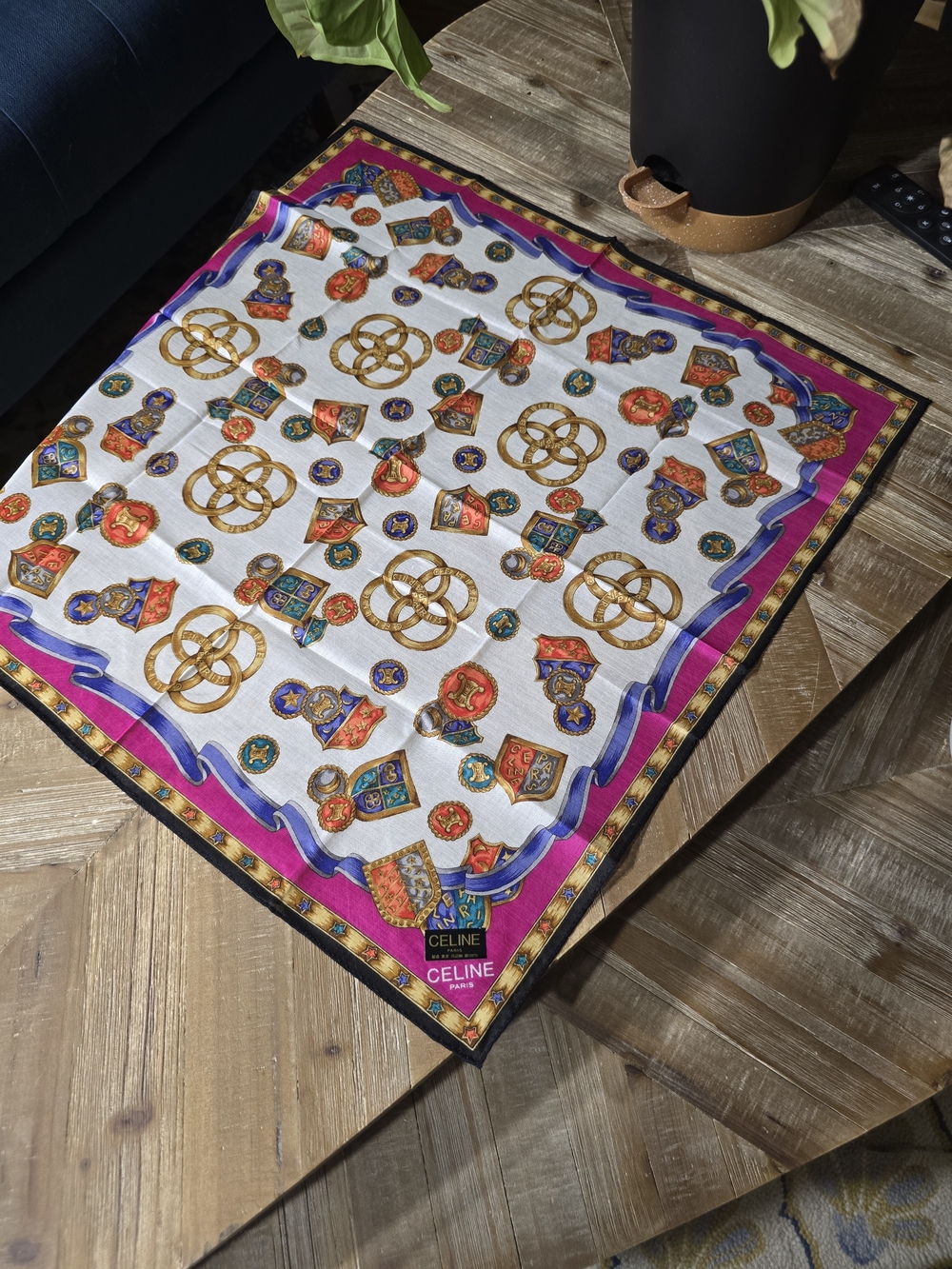 NWT Vintage Celine Heraldic Crest Cotton Handkerchief Neckerchief COA Included